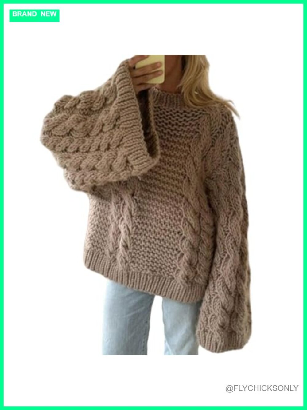 Oversized Cable Knit Chunky Baggy Pullover Sweater Crew Neck Relaxed